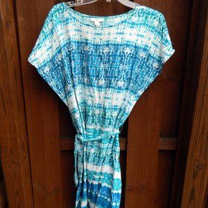 BLL New York Abstract BOHO Peasant Tunic Top Short Sleeve Rayon Size L